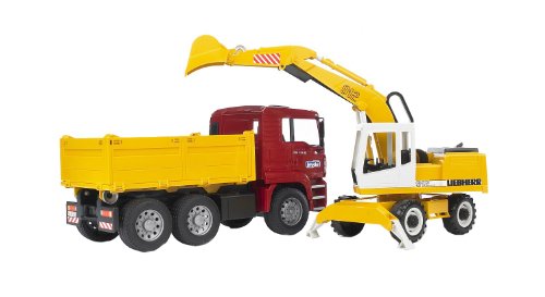 Bruder - 2751 - véhicule miniature - camion benne man tga avec pelleteuse liebherr code EAN 4250350932469 