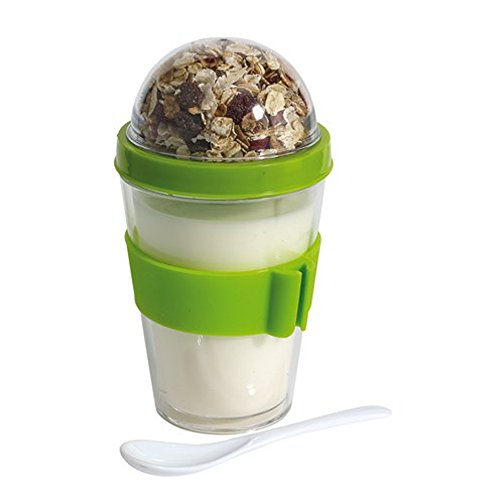 Vertrieb durch Preiswert & Gut Gobelet à muesli/céréales+yaourt Vert Avec couvercle dévissable Avec cuillère et porte-cuillère 4250466329269 (4250466329269)
