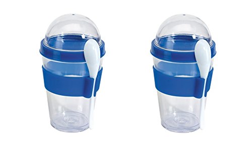 Vertrieb durch Preiswert & Gut Boîtes à Céréales  Gobelets à yaourts Récipients à céréales 2 pièces Couvercle vissable avec cuillère bleu et support 4250466329290 (4250466329290)
