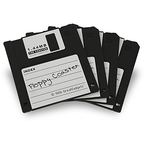 GreatGadgets 1889-1 lot de 4 dessous de verre en forme de disquettes "1.44 mb floppy coaster" noir code EAN 4250472107912 
