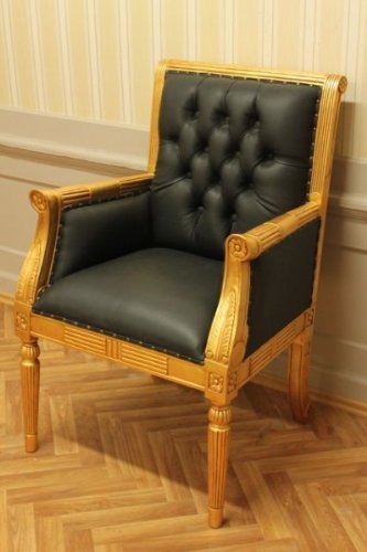 Baroque Fauteuil chaise de bureau en cuir noir ...