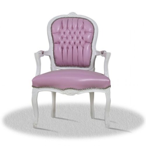 Fauteuil baroque, blanc rose référence Skai