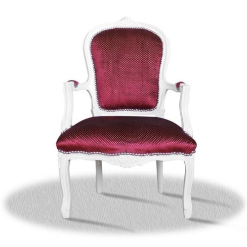 Chaise baroque, peint en blanc, tissu rouge, mo...