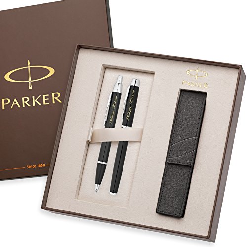 Parker PARKER set d'écriture IM noir C.C. roller et stylo bille avec gravure laser personnalisée et PARKER étui cadeau édition spéciale code EAN 4250495385052 