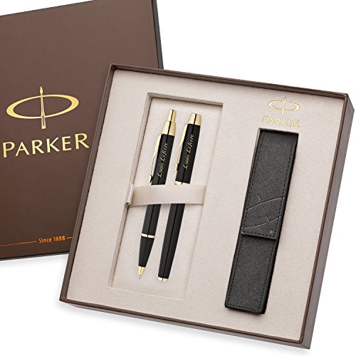 Parker PARKER set d'écriture IM noir G.C. stylo plume et stylo bille avec gravure laser personnalisée et PARKER étui cadeau édition spéciale code EAN 4250495385083 