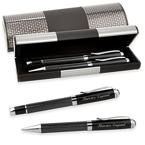 Carbone set d'écriture roller et stylo bille avec gravure laser personnalisée et étui LOGIC 4250495385243 Cadenis Accessoires