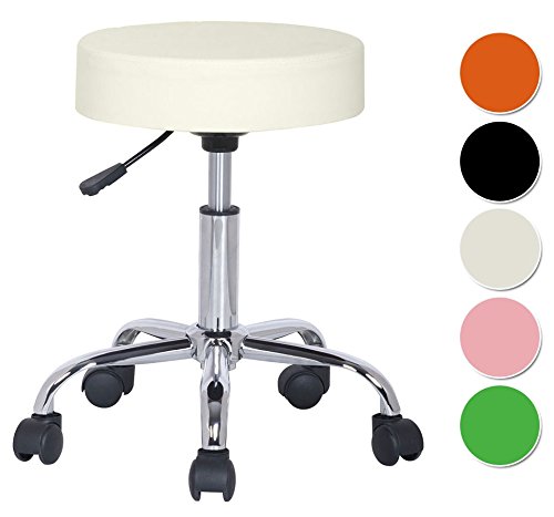 Tabouret à roulettes / de travail blanc cassé -...