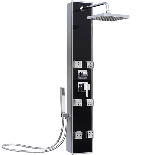 Colonne de douche paroi verre trempé noir 121 b...