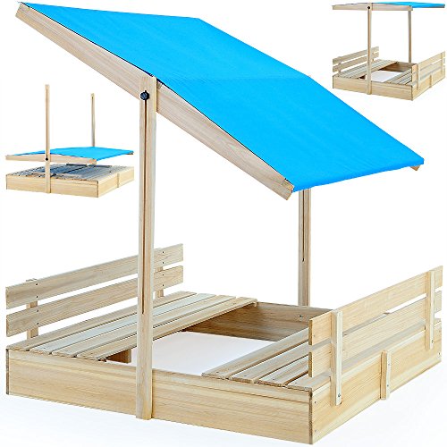 Bac à sable 120x120 avec pare-soleil et bancs i...