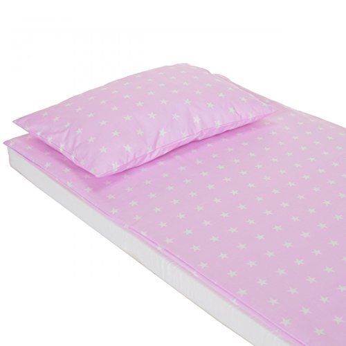 LCP Kids® STARS Ensemble parure du literie bébé enfant 2 pièces linge set coton 135x100 + 60x40 cm - rose avec blance étoiles code EAN 4250579207355 