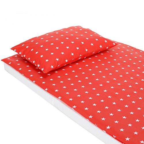 LCP Kids® STARS Ensemble parure du literie bébé enfant 2 pièces linge set coton 135x100 + 60x40 cm - rouge avec blanc étoiles code EAN 4250579207362 
