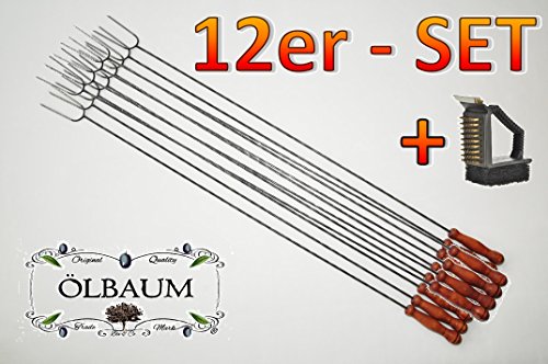 BTV Batovi 12 Pics à brochettes avec 1 fourchette, gabelspieß couverts -!!! (avec brosse de nettoyage, reinigerbürste ! würstchenspiesse pain, griller viandes et légumes avec brosse ! "(attention :  non télescopique, mais ferme (solide) de la forme en acier forgé) idéal pour un anniversaire, extérieur-long, outdoor cS-picnics4fun kit, long, fourchette,-longueur par broche :  schaschlikspieße, couverts (fourchette, spatule pour barbecue code EAN 4250655971217 