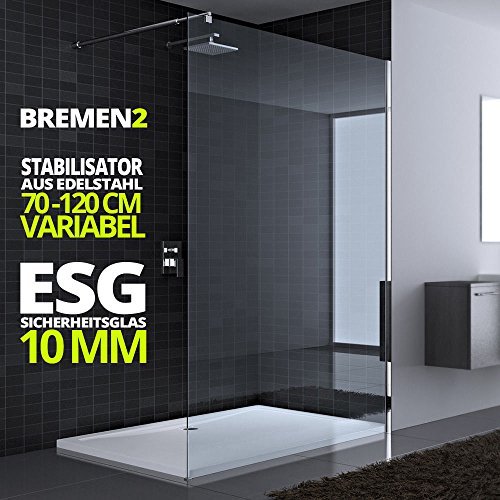 MAI PAROI DE DOUCHE PARE-DOUCHE VERRE DE SÉCURITÉ 10MM DOUCHE À L'ITALIENNE BARRE DE STABILISATION RONDE BREMEN 2 100x200 code EAN 4250755323411 