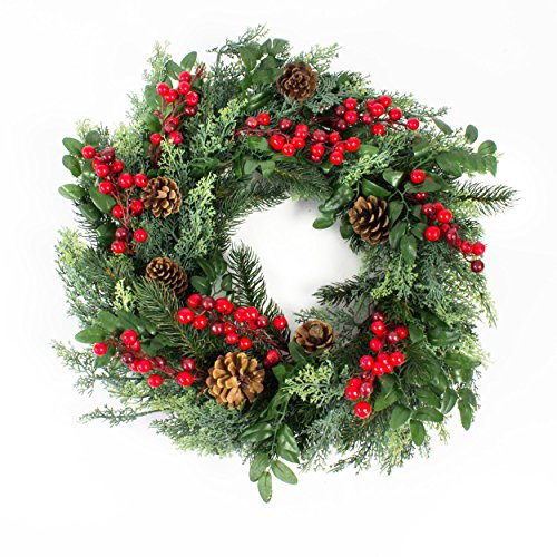 Couronne artificielle sapin avec baies et pomme...