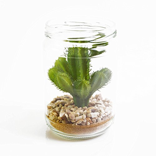 artplants Cactus du Pérou artificiel dans un pot en verre, vert, 13 cm, Ø 8 cm - plante succulente artificielle / cactus artificiel - artplants code EAN 4250835842399 