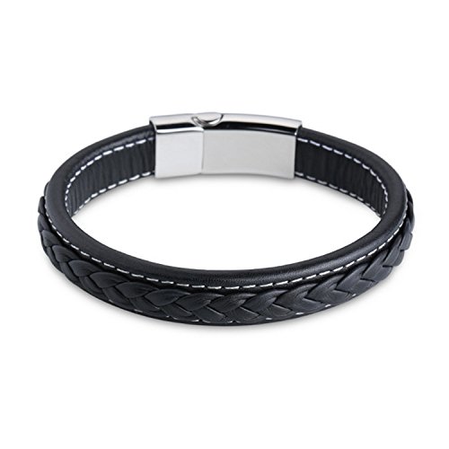 LDUDU Bracelet en cuir tressé et acier inoxydable anti-allergique pour homme couleur argent et noir cadeau pour l'anniversaire la saint-valentin noël 4250851298682 (4250851298682)