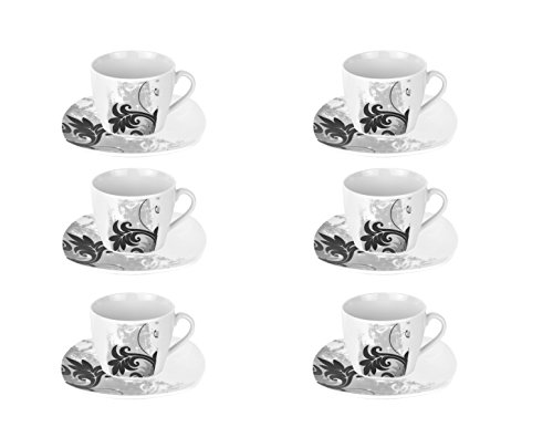 Van Well Black Flower Espresso Set - 6 Cups wit...