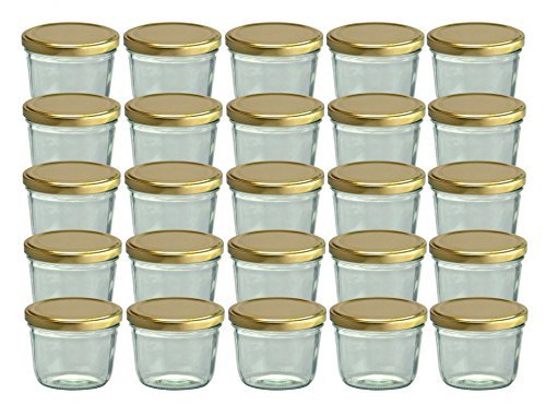 Cap+Cro To 82 lot de 25 bocaux en verre pour conservation de confiture couvercles dorés capacité 230 ml code EAN 4250857215096 