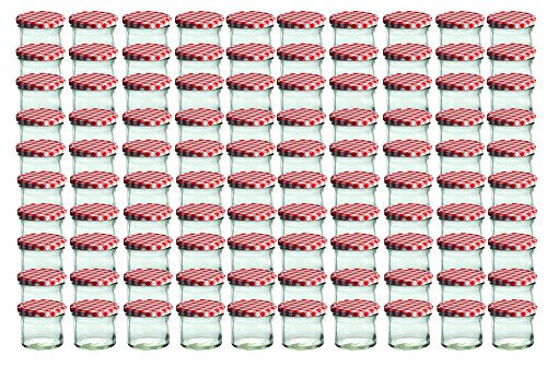 Cap+Cro O 66 lot de 100 bocaux en verre pour conservation de confiture couvercles rouges à carreaux capacité 125 ml code EAN 4250857215713 