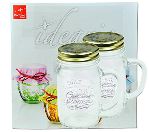 Lot de 2 verres avec anse et couvercle en verre...