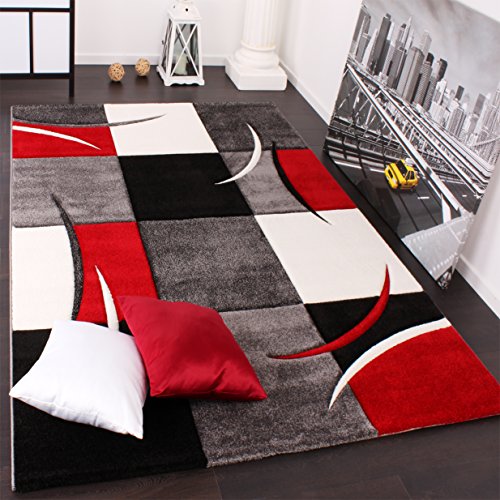 Tapis à Carreaux Rouge Noir Crème, Dimension:16...