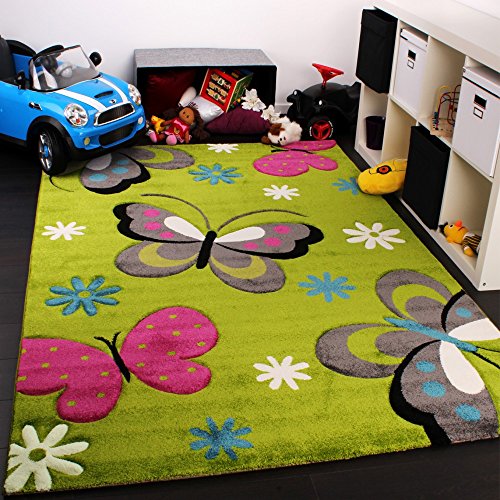 Tapis Pour Enfant Papillon De Couleur Vert Crèm...