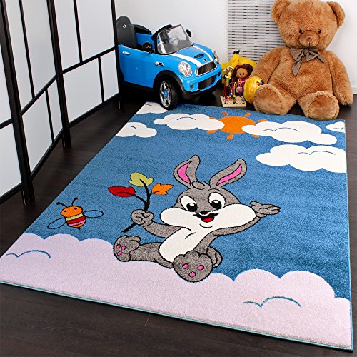 Tapis Pour Enfants Lapin Fantaisie En Turquoise...