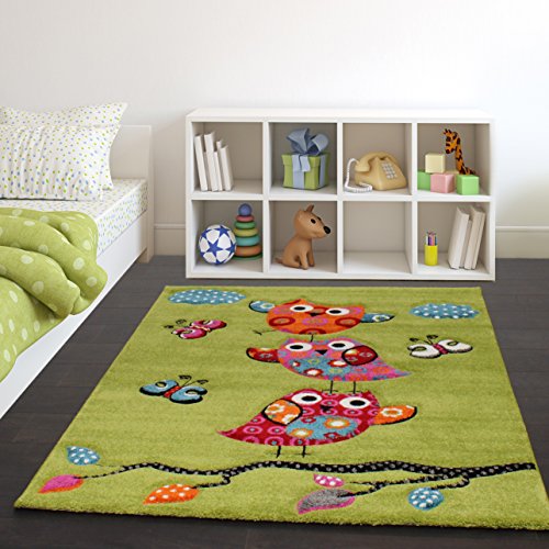 Tapis Pour Enfant Adorable Chouette En Vert Ora...