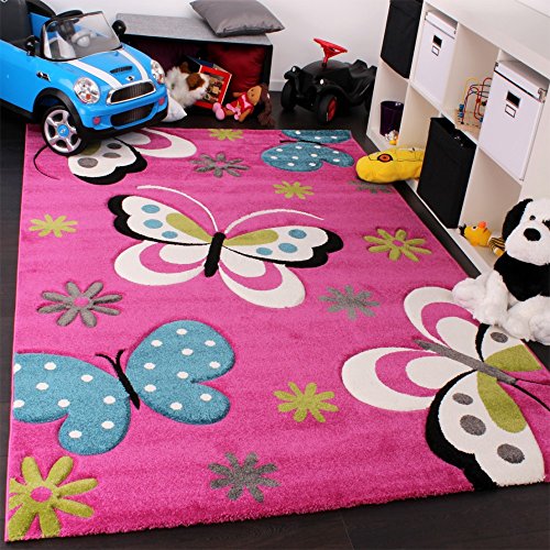 Tapis Pour Enfant Motif Papillon En Rose Crème ...
