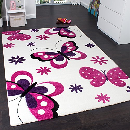 Enfants TapEnfants Tapis Papillon Crème Roseis ...