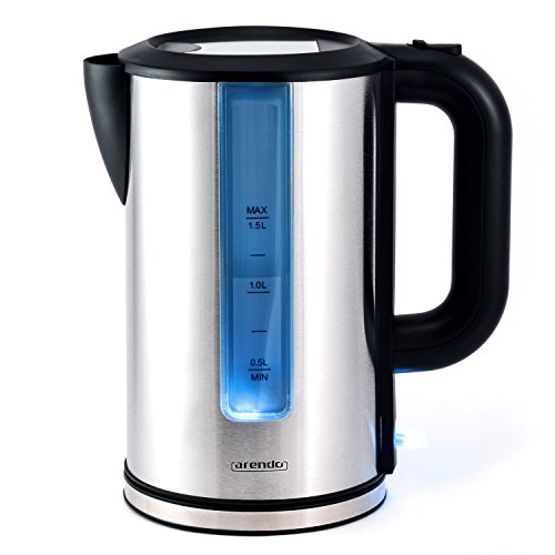 Arendo - bouilloire turbo en acier inoxydable 3100 watt « cool touch » avec affichage led du niveau de remplissage (éclairage bleu) | puissance absorbée 3100 watt (fonction d'ébullition rapide) | aspect tendance (alu brossé) en acier inoxydable | fonction « cool-touch » / double paroi | contenance maximale 1,5 litre (facile à lire) | arrêt automatique | fermeture one touch | filtre anticalcaire intégré | contrôleur strix faisant office de mécanisme de protection code EAN 4250874824103 