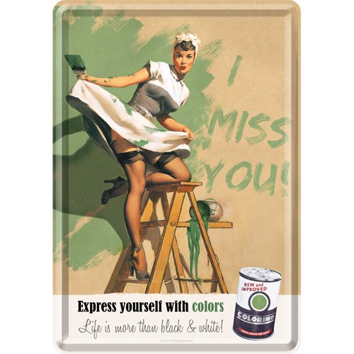 Plaque en metal 10 x 14 cm - I Miss You Colors