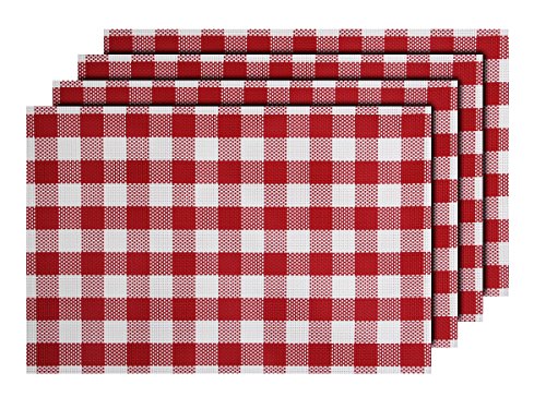 Lot de 4 Sets de table carreaux rouge blanc (TS...