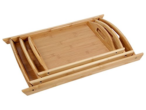 Lot de 3 plateaux en bois de bambou en forme pé...