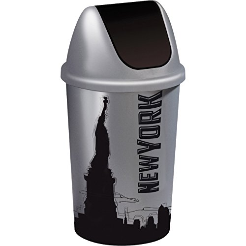 Lanami Couvercle Swing poubelle de 45 litres en noir / argent - NEW YORK SCENE 4250913402293 (4250913402293)