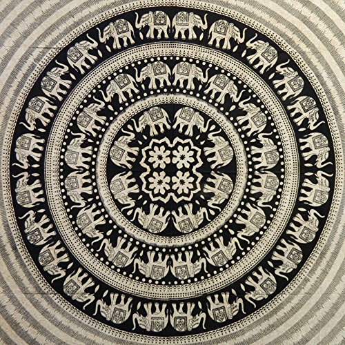 Couverture indienne Tenture Éléphants Noirs Bla...