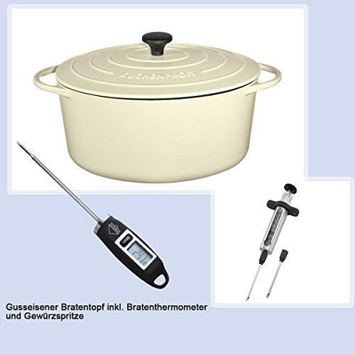 Marmite à 35 cm en fonte Crème avec couvercle a...