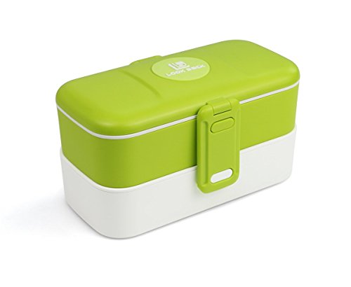 Look Back Lunch Box avec deux compartiments Boîte déjeuner bento Boîte à pain Boîte à lunch box compartimenté avec manger to Go Food Container Lunch Box 2 compartiments avec couverts en acier inoxydable vert code EAN 4251024601582 