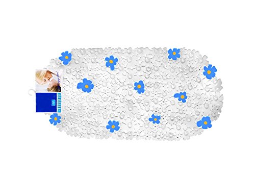 Tapis de baignoire bleu/motif fleurs-stop avec ...