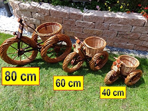ÖLBAUM 2 x Trois Roue de trike de 80 + 60 cm XXL en osier, résiste aux intempéries * *, décoration de jardin amusants 100% naturel, idéal comme Jardinière, bac à fleurs, jardinière, conteneur, pflanztröge, fleurs, rotin, panier d'osier panier à plantes, pots de fleurs, brouette en bois pour bac à fleurs, jardinière, fleurs en pot, Jardinière, fleurs,,, maison en bois pot, pots de fleurs en zinc Jardinière code EAN 4251077941963 