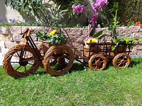 ÖLBAUM Panier 2 st.-tricycle/vélo/trike pendentif suspension marron clair 60 x 60 cm rotin résistant aux intempéries **forme jardin 100 %  naturel, idéal en tant que jardinière/bac conteneur à fleurs, plantes pflanztröge, jardinières, en rotin, osier, en pots, jardinière holzschubkarre-hannusch, cache-pot jardinière en pots, jardinière en bois whitefurze pot de fleurs code EAN 4251077942861 