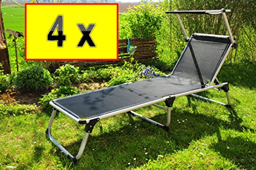 PREMIUM 4 x chaise longue avec auvent protégean...