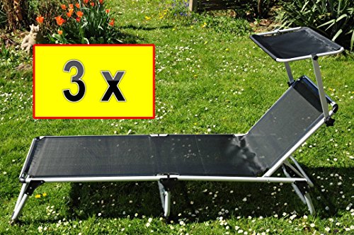 BTV Haus & Garten 3 x Jardin & chaise longue avec auvent pREMIUM ultra confortable 3 x gB leisure bain de soleil-très résistant aux intempéries, portable code EAN 4251077951177 