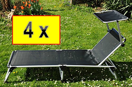 BTV Haus & Garten PREMIUM 4 x chaise longue avec auvent protégeant du soleil, résistant aux intempéries, portable code EAN 4251077951214 