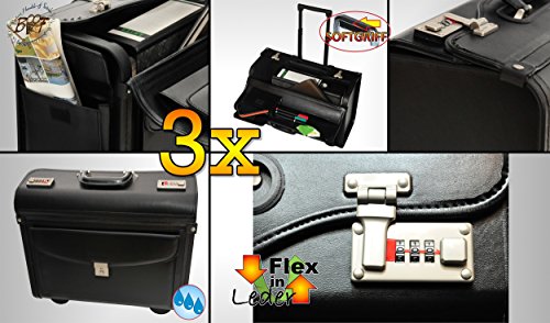 BTV 3 poches XXL Pilot, imitation cuir (cuir synthétique) Business Valise avec roulettes + Poignée télescopique, Premium XXL Valise de pilote Coffret annonce, Business robuste, Sac à dos Sac d'neuf, stable stable et robuste code EAN 4251077990510 
