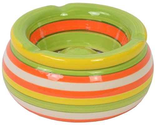 CHICCIE Coloré céramique cendrier rayé peint à la main - vert jaune orange - 24cm tempête cendrier - vert 4251138104863 (4251138104863)