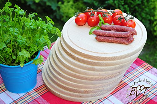 BTV Haus & Garten Planche à découper, planche à petit-déjeuner, planche à découper bois de hêtre 10 x Grand, massive, env. 15 mm de haute qualité forte Planche en bois rond avec rillung naturel, avec des bords arrondis, dimensions?: env. 25 cm Diamètre que temps Pain Grillé Planche Plateau à Repas, Bayerisches brettl, nouveau massive Planches à découper planches à pain Temps Assiette à steak, planche à steak, planches à steak, jambon Assiettes code EAN 4251200217514 