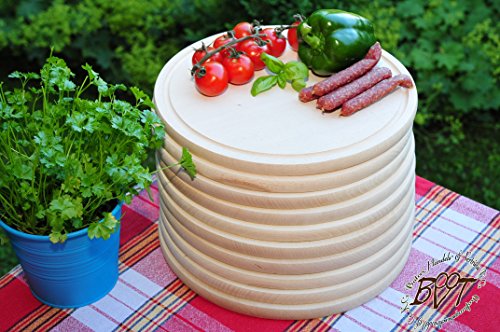 BTV Planche à découper, planche à petit-déjeuner, planche à découper bois de hêtre 10 x Grand, massive, env. 15 mm de haute qualité forte Planche en bois rond avec rillung naturel, avec des bords arrondis, dimensions env. 28 cm Diamètre que temps Pain Grillé Planche Plateau à Repas, Bayerisches brettl, nouveau massive Planches à découper planches à pain Temps Assiette à steak, planche à steak, planches à steak, jambon Assiettes code EAN 4251200217712 