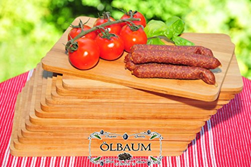 Oelbaum Raclette de Planchette, 18 pièces, planche à pizza, planche de fondue en Bruschetta, assiettes à steak, plat et planche à découper - Massive, env. 8 mm Forte Planches en bois carrée Naturel Bambou, dimensions?: env. 22 cm x 14 cm de qualité comme un Bruschetta de plateau, plateau à fromage pain Temps bredl écorce, planche à jambon, planches à steak rustique Ölbaum code EAN 4251200218269 