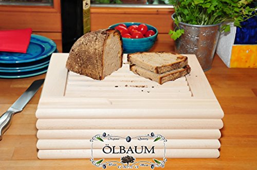 ÖLBAUM Lot de 5 Planche à petit-déjeuner Hêtre - massif de qualité supérieure env. 24 mm Forte Planche en bois avec Ramasse Miettes + Grille ramasse-miettes, avec un tranchant entnehmbarem rouille naturel, avec des bords arrondis carrée, dimensions?: env. 36 cm x 29 cm que temps Pain Grillé Planche Plateau à Repas, Bayerisches brettl avec manche en bois, nouveau massive Planches à découper Assiettes à Steak schinkenbrett rustique, jambon BTV les assiettes de, bois Ölbaum code EAN 4251200218337 